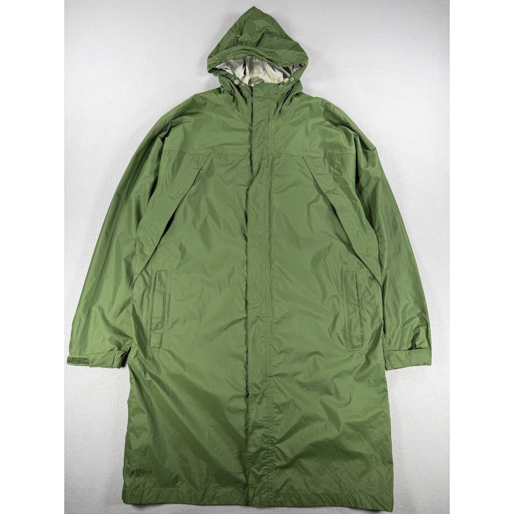 LL Bean Mens Green Hooded Long Rain Parka Ripstop Nylon Jacket Large OGFX8